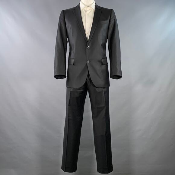 HUGO BOSS Size 44 Black Wool Single Breasted Notch Lapel Suit - Picture 2 of 16